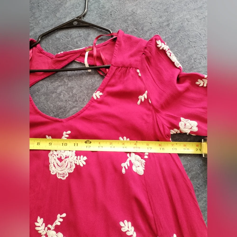 Free People Austin Emma Magenta Hot Pink Embroided Mini Swing Dress Small Petite